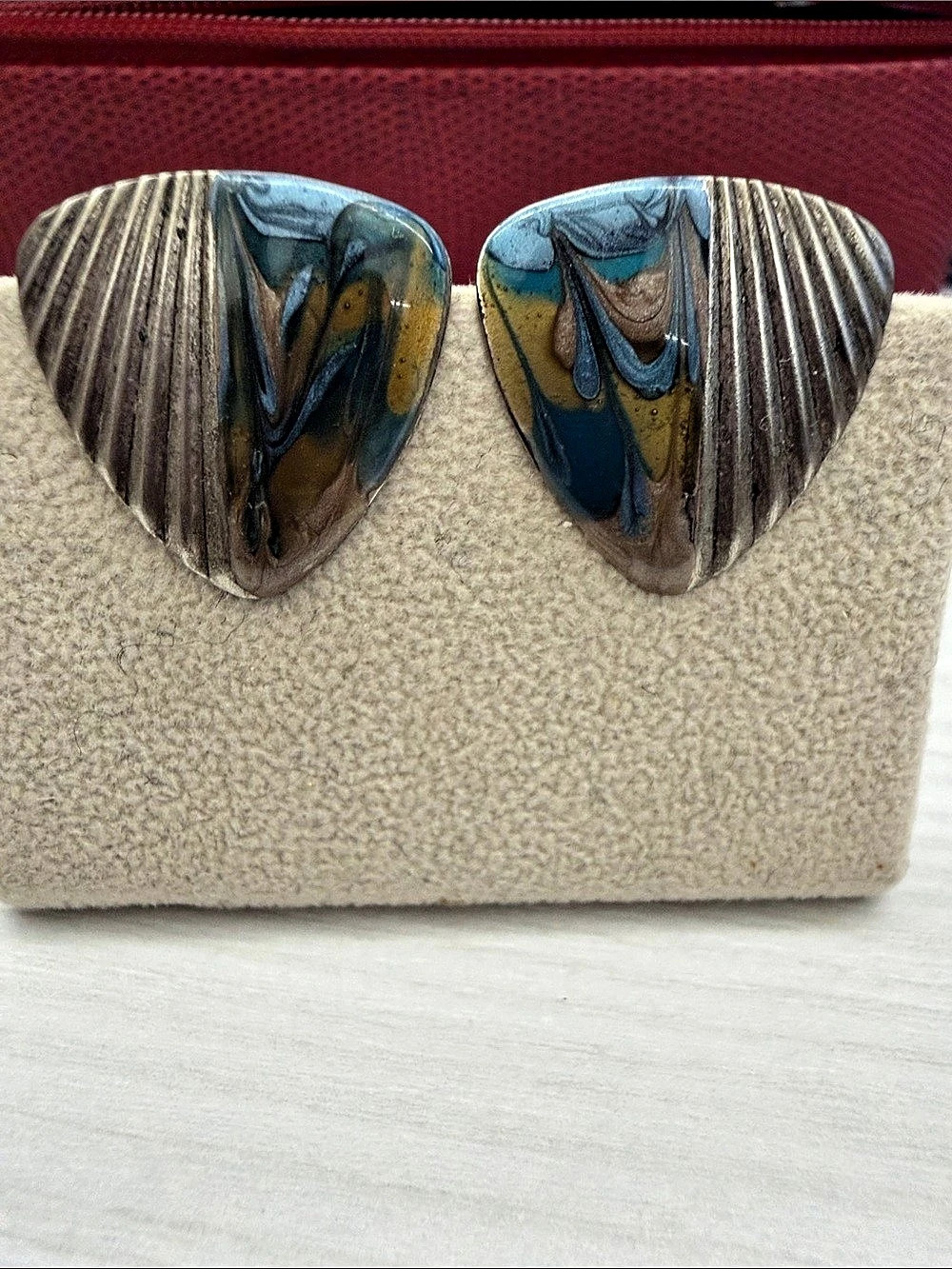 Abstract Blue & Brown Clip-On Earrings